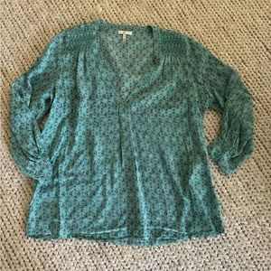 Joie Long sleeve blouse, green & blue